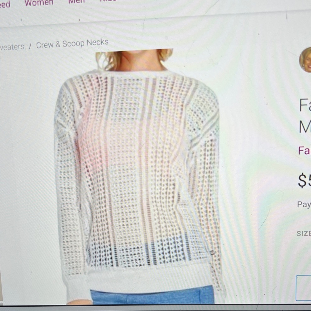 Fabletics Sophie White Crew Neck Sweater Open Weave Swim Cover Up